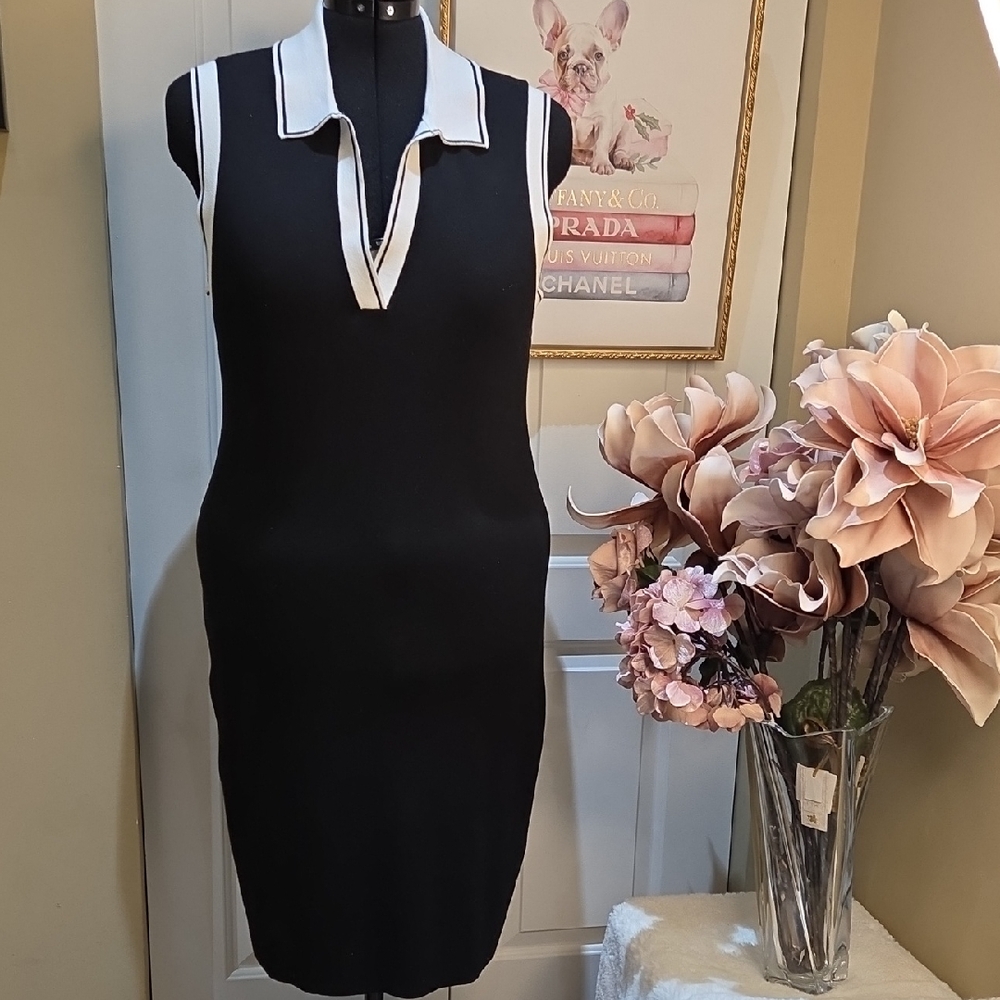 Nwt XL And Large Karl Lagerfeld Black Dress with White Kneat
